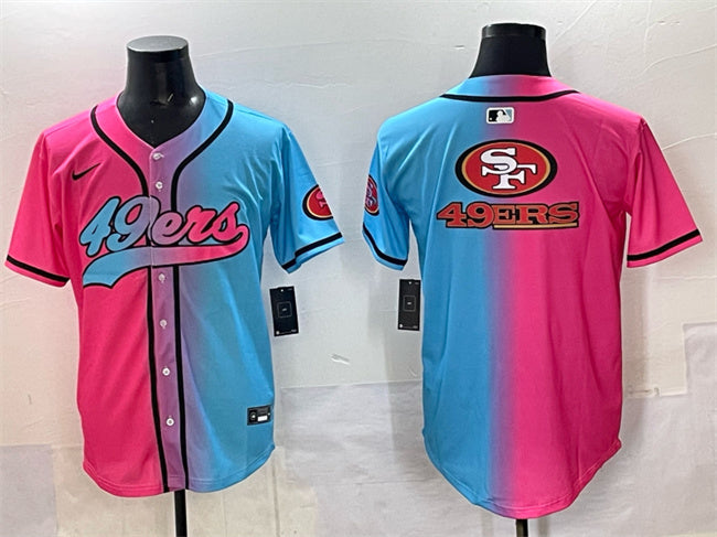 Mens San Francisco 49ers Team Big Logo Pink/Blue Limited Stitched Baseball Jersey