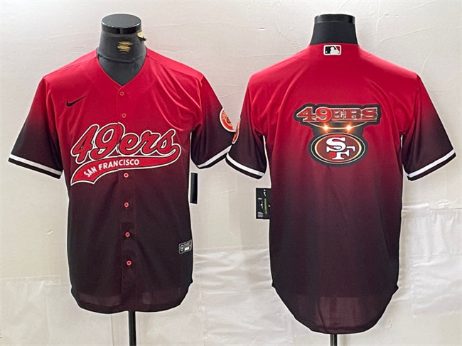 Mens San Francisco 49ers Team Big Logo Red/Black With Patch Cool Base Stitched Baseball Jersey