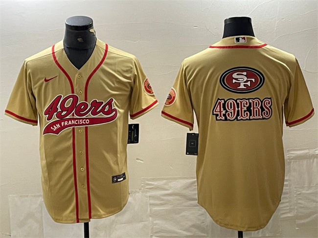 Mens San Francisco 49ers Gold Team Big Logo With Patch Cool Base Stitched Baseball Jersey
