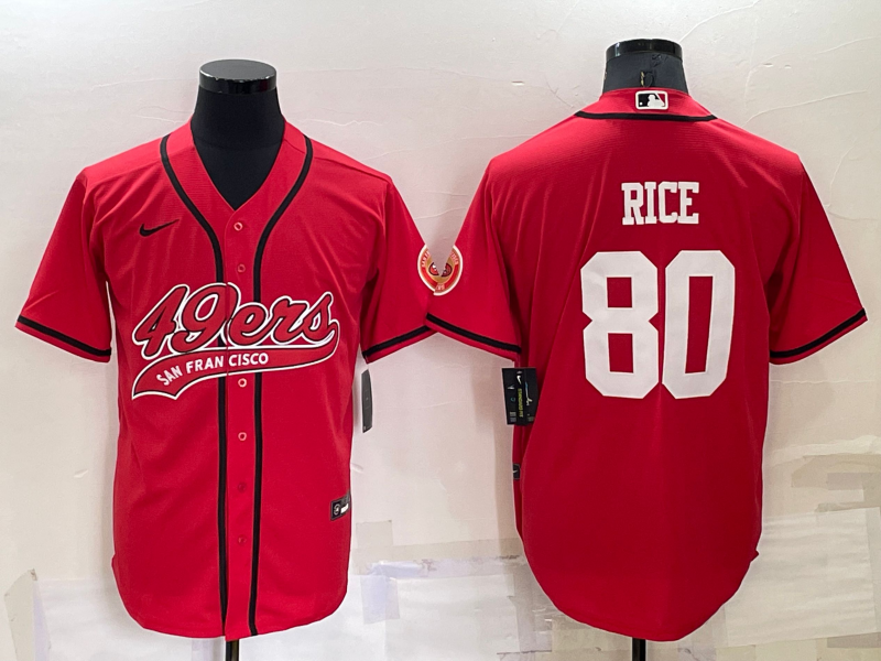 Mens San Francisco 49ers #80 Jerry Rice Red Cool Base Stitched Baseball Jersey