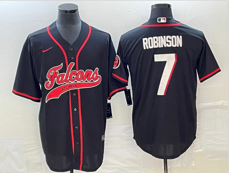 Mens Atlanta Falcons #7 Bijan Robinson Black With Patch Cool Base Stitched Baseball Jersey