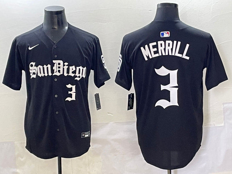 Men's San Diego Padres Jackson Merrill #3 Black Jersey