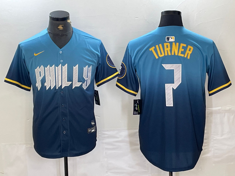 Men's Philadelphia Phillies Trea Turner #7 Blue 2024 City Connect Limited Jersey