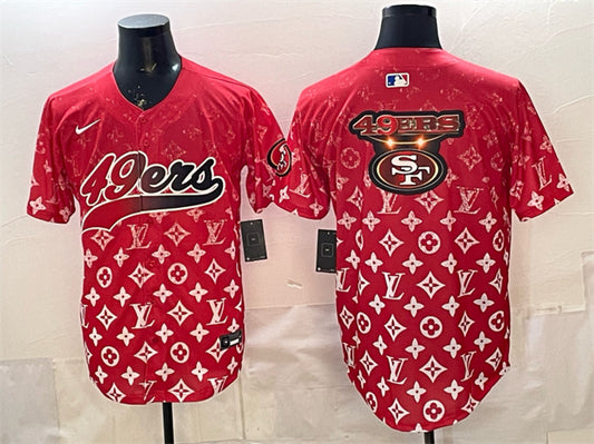 Mens San Francisco 49ers Team Big Logo Red Limited Stitched Baseball Jersey