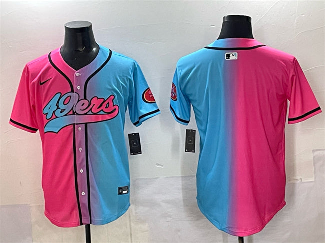 Mens San Francisco 49ers Blank Pink/Blue Limited Stitched Baseball Jersey
