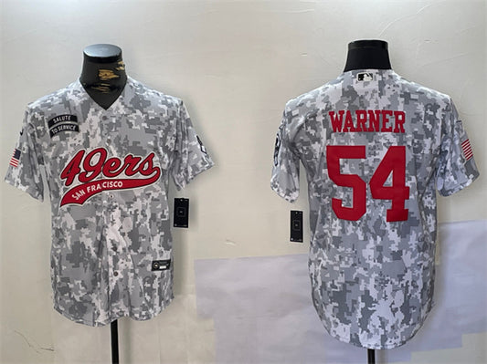 Mens San Francisco 49ers #54 Fred Warner 2024 Arctic Camo Salute to Service Stitched Baseball Jersey