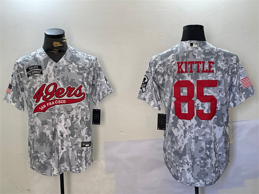 Mens San Francisco 49ers #85 George Kittle 2024 Arctic Camo Salute to Service Stitched Baseball Jersey