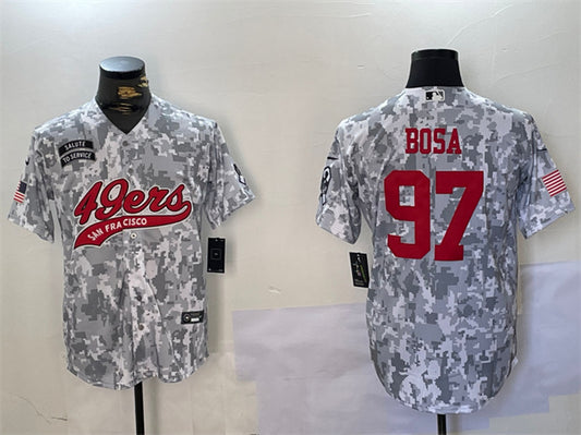 Mens San Francisco 49ers #97 Nick Bosa 2024 Arctic Camo Salute to Service Stitched Baseball Jersey