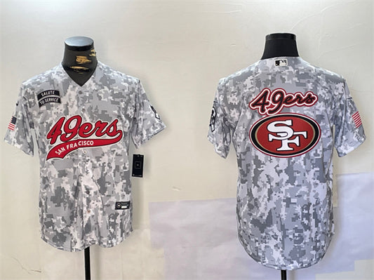 Mens San Francisco 49ers Team Big Logo 2024 Arctic Camo Salute to Service Stitched Baseball Jersey