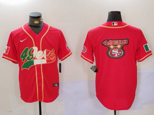 Mens San Francisco 49ers Team Big Logo Red Mexico With Patch Stitched Baseball Jersey