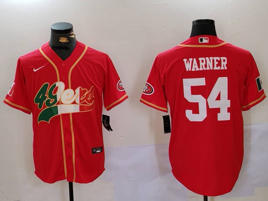 Mens San Francisco 49ers #54 Fred Warner Red Mexico With Patch Stitched Baseball Jersey