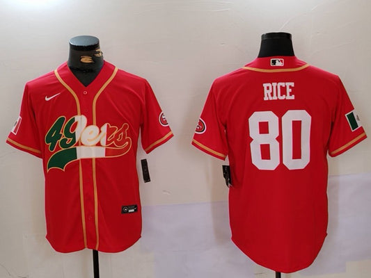 Mens San Francisco 49ers #80 Jerry Rice Red Mexico With Patch Stitched Baseball Jersey