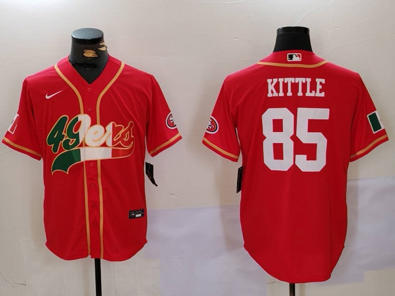 Mens San Francisco 49ers #85 George Kittle Red Mexico With Patch Stitched Baseball Jersey