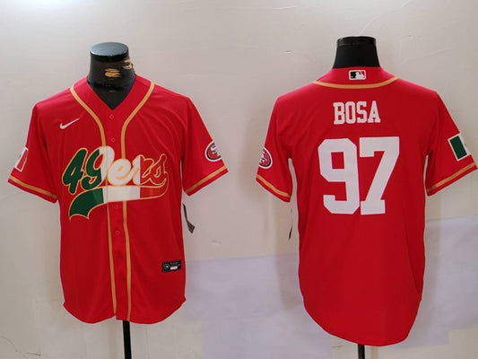 Mens San Francisco 49ers #97 Nick Bosa Red Mexico With Patch Stitched Baseball Jersey
