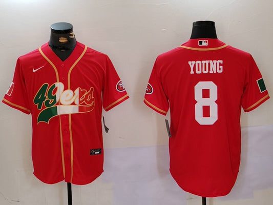 Mens San Francisco 49ers #8 Steve Young Red Mexico With Patch Stitched Baseball Jersey