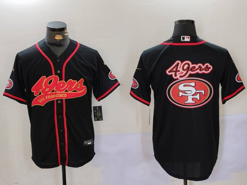 Mens San Francisco 49ers Team Big Logo Black With Patch Cool Base Stitched Baseball Jersey
