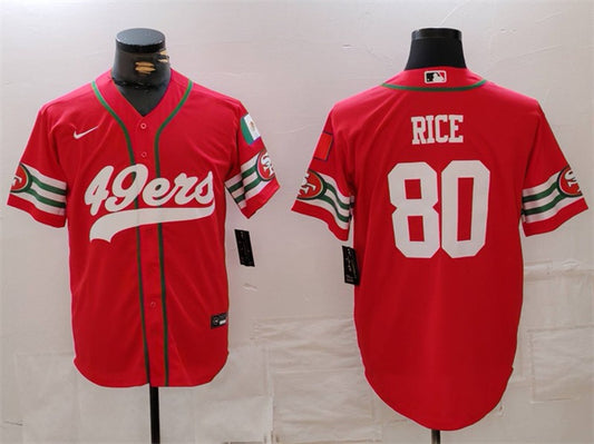 Mens San Francisco 49ers #80 Jerry Rice Red With Patch Cool Base Stitched Baseball Jersey