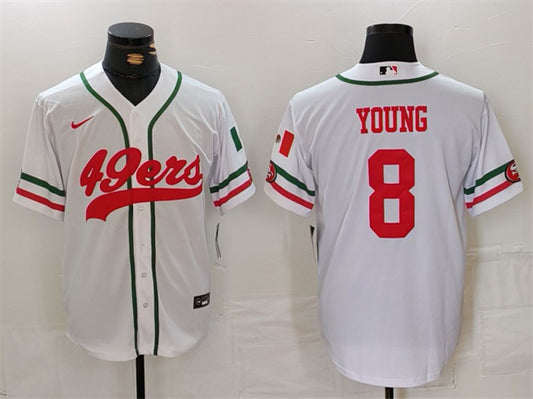 Mens San Francisco 49ers #8 Steve Young White With Patch Cool Base Stitched Baseball Jersey