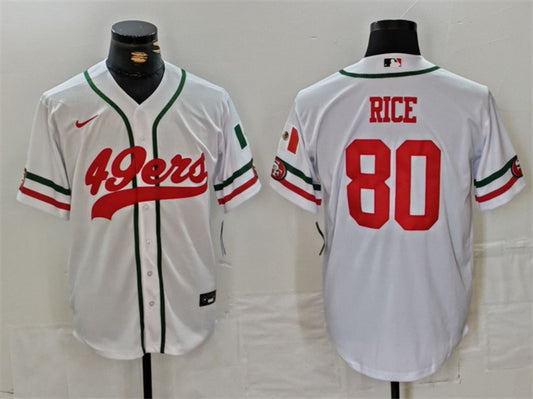 Mens San Francisco 49ers #80 Jerry Rice White With Patch Cool Base Stitched Baseball Jersey