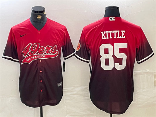 Mens San Francisco 49ers #85 George Kittle Red/Black With Patch Cool Base Stitched Baseball Jersey