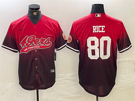 Mens San Francisco 49ers #80 Jerry Rice Red/Black With Patch Cool Base Stitched Baseball Jersey
