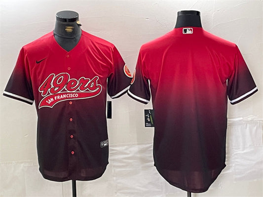 Mens San Francisco 49ers Blank Red/Black With Patch Cool Base Stitched Baseball Jersey