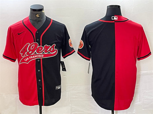 Mens San Francisco 49ers Blank Red/Black Split With Patch Cool Base Stitched Baseball Jersey