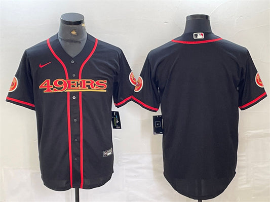 Mens San Francisco 49ers Blank Black With Patch Cool Base Stitched Baseball Jersey