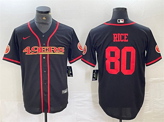 Mens San Francisco 49ers #80 Jerry Rice Black With Patch Cool Base Stitched Baseball Jersey