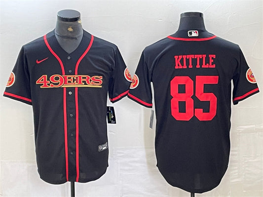 Mens San Francisco 49ers #85 George Kittle Black With Patch Cool Base Stitched Baseball Jersey