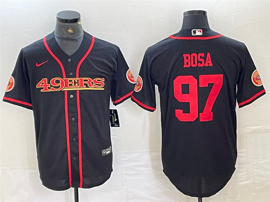 Mens San Francisco 49ers #97 Nick Bosa Black With Patch Cool Base Stitched Baseball Jersey
