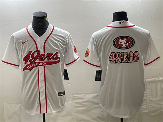 Mens San Francisco 49ers White Team Big Logo With Patch Cool Base Stitched Baseball Jersey