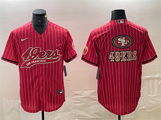 Mens San Francisco 49ers Red Team Big Logo With Patch Cool Base Stitched Baseball Jersey