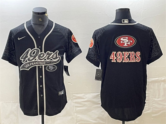 Mens San Francisco 49ers Black Reflective Team Big Logo With Patch Cool Base Stitched Baseball Jersey