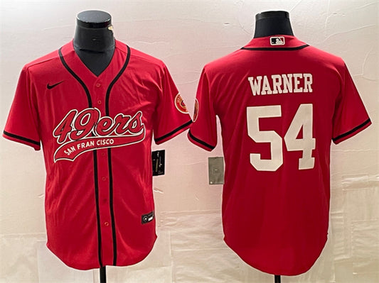 Mens San Francisco 49ers #54 Fred Warner Red Cool Base Stitched Baseball Jersey