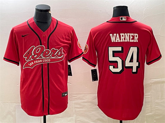 Mens San Francisco 49ers #54 Fred Warner New Red Cool Base Stitched Baseball Jersey
