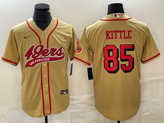 Mens San Francisco 49ers #85 George Kittle New Gold Cool Base Stitched Baseball Jersey