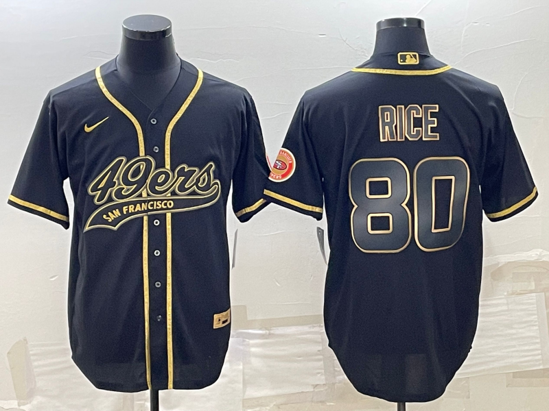Mens San Francisco 49ers #80 Jerry Rice Black Gold With Patch Cool Base Stitched Baseball Jersey