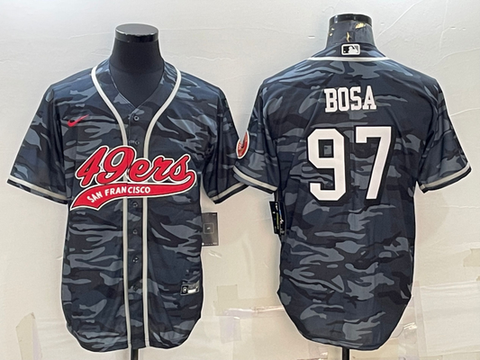 Mens San Francisco 49ers #97 Nick Bosa Grey Camo With Patch Cool Base Stitched Baseball Jersey