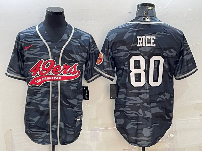Mens San Francisco 49ers #80 Jerry Rice Grey Camo With Patch Cool Base Stitched Baseball Jersey