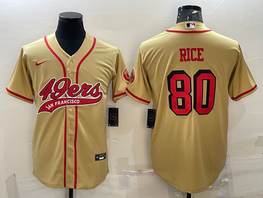 Mens San Francisco 49ers #80 Jerry Rice New Gold With Patch Cool Base Stitched Baseball Jersey
