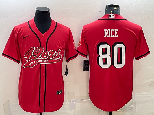 Mens San Francisco 49ers #80 Jerry Rice New Red With Patch Cool Base Stitched Baseball Jersey
