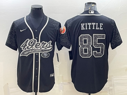 Mens San Francisco 49ers #85 George Kittle Black Reflective With Patch Cool Base Stitched Baseball Jersey