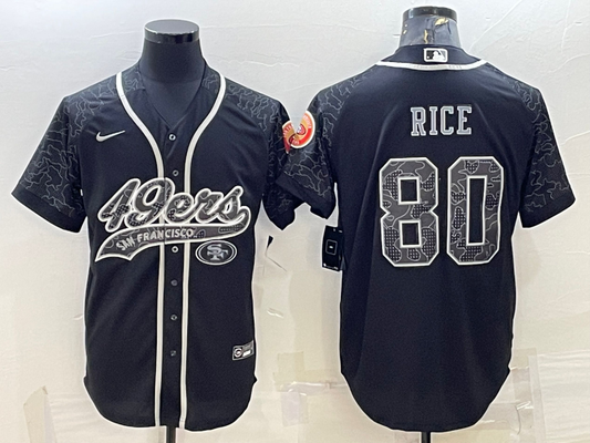 Mens San Francisco 49ers #80 Jerry Rice Black Reflective With Patch Cool Base Stitched Baseball Jersey