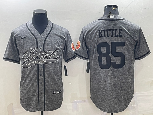 Mens San Francisco 49ers #85 George Kittle Grey With Patch Cool Base Stitched Baseball Jersey