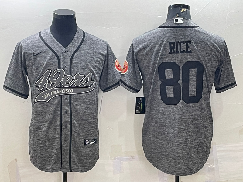 Mens San Francisco 49ers #80 Jerry Rice Grey With Patch Cool Base Stitched Baseball Jersey