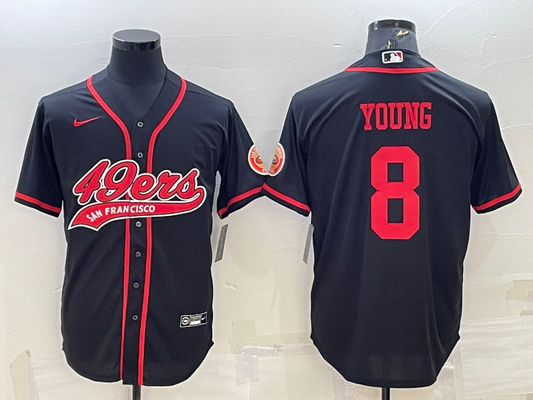 Mens San Francisco 49ers #8 Steve Young Black With Patch Cool Base Stitched Baseball Jersey
