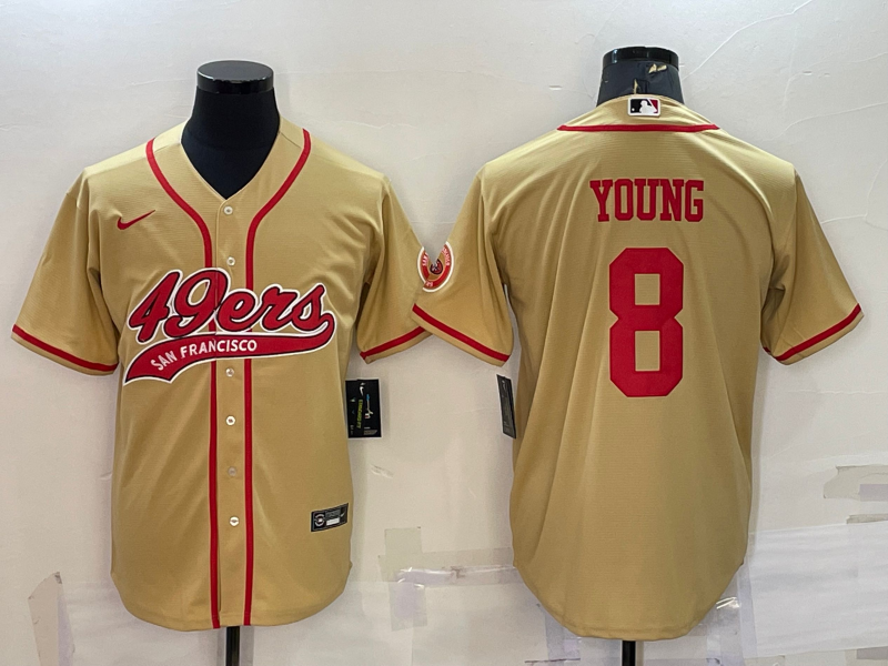 Mens San Francisco 49ers #8 Steve Young Gold With Patch Cool Base Stitched Baseball Jersey