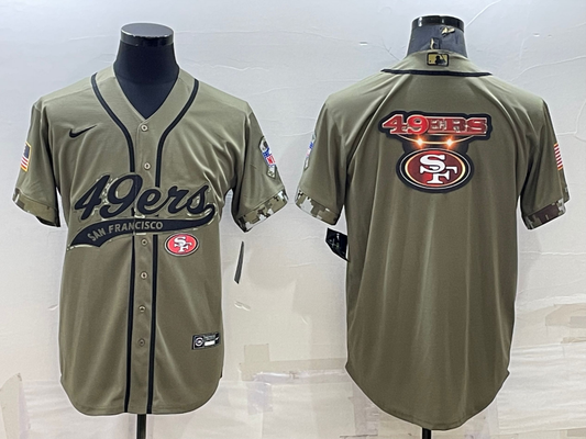 Mens San Francisco 49ers Olive Salute to Service Team Big Logo Cool Base Stitched Baseball Jersey