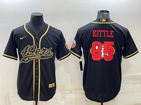 Mens San Francisco 49ers #85 George Kittle Black Gold Team Big Logo With Patch Cool Base Stitched Baseball Jersey